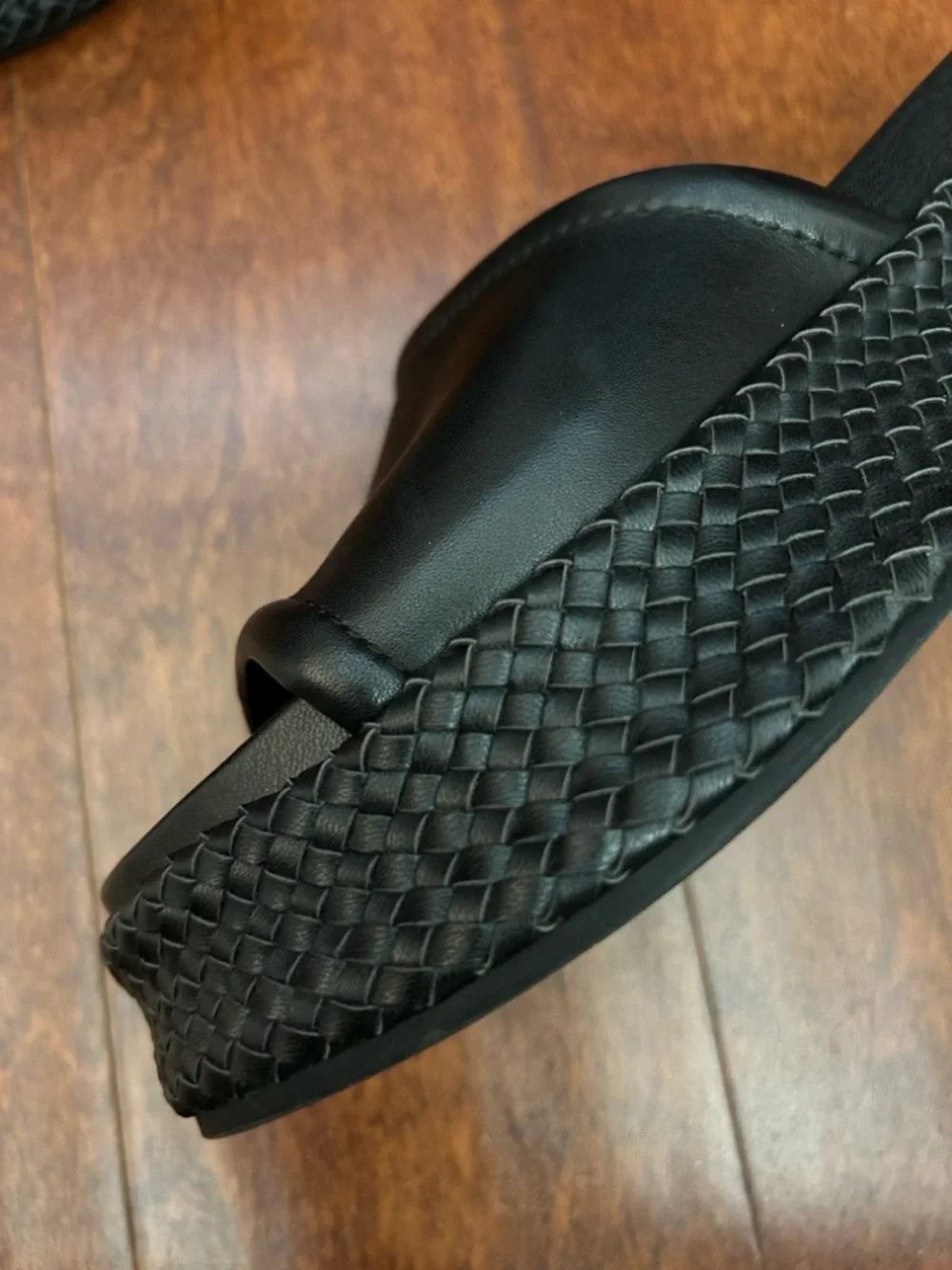 Dolce Vita Wimsyn Black Leather Platform Slide with Woven Platform, Size 8.5